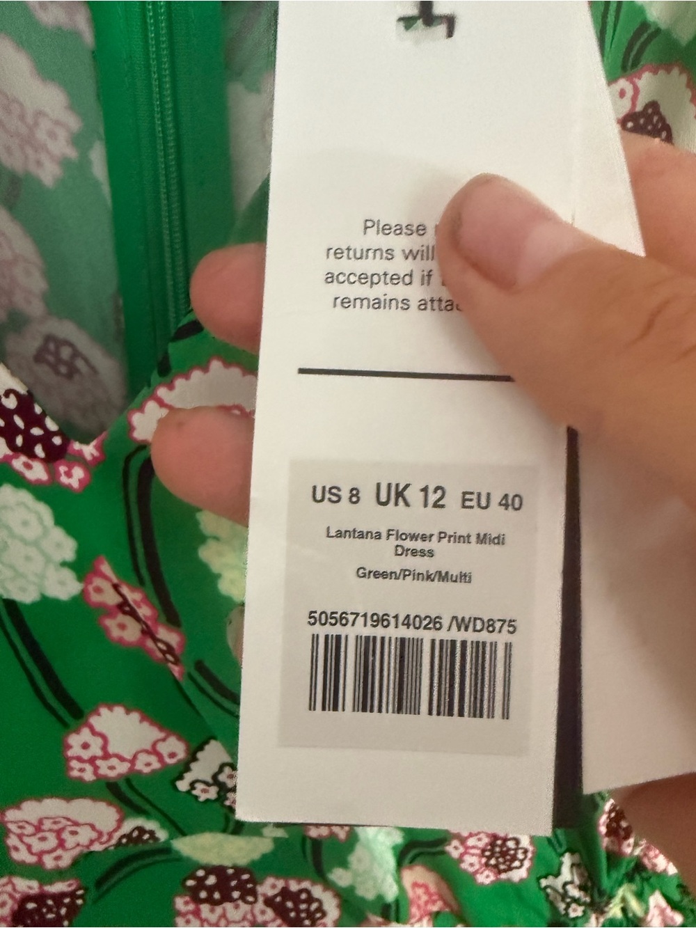 NWT ME+EM Dress Lantana Flower Print Midi Ruched in Green Pink Multi - Picture 6 of 10